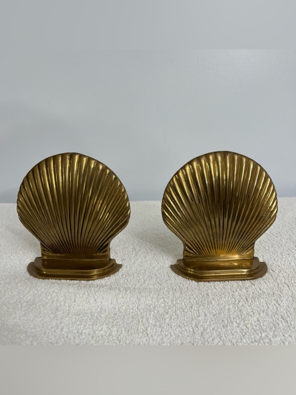 Vintage Solid Brass Clam Shell Bookends Seashell Hollywood Regency MCM Beach 5"